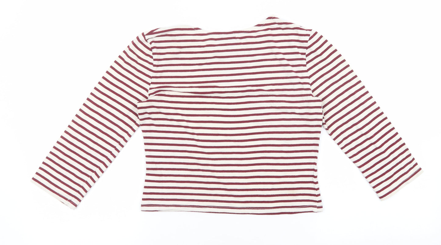 ASOS Womens Red Striped Cotton Basic T-Shirt Size 8 Round Neck