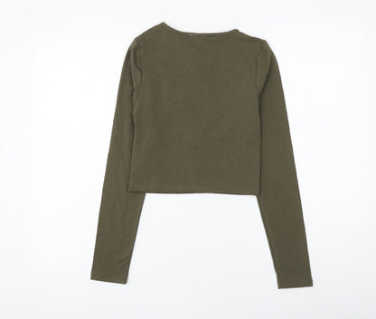 Join Life Womens Green Cotton Cropped T-Shirt Size S V-Neck