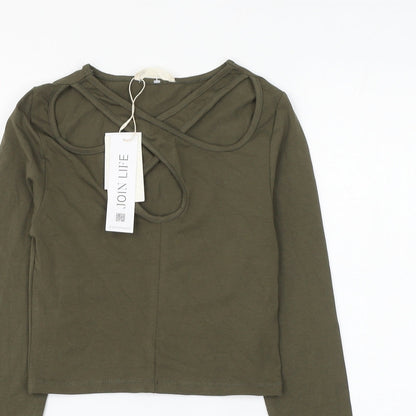 Join Life Womens Green Cotton Cropped T-Shirt Size S V-Neck