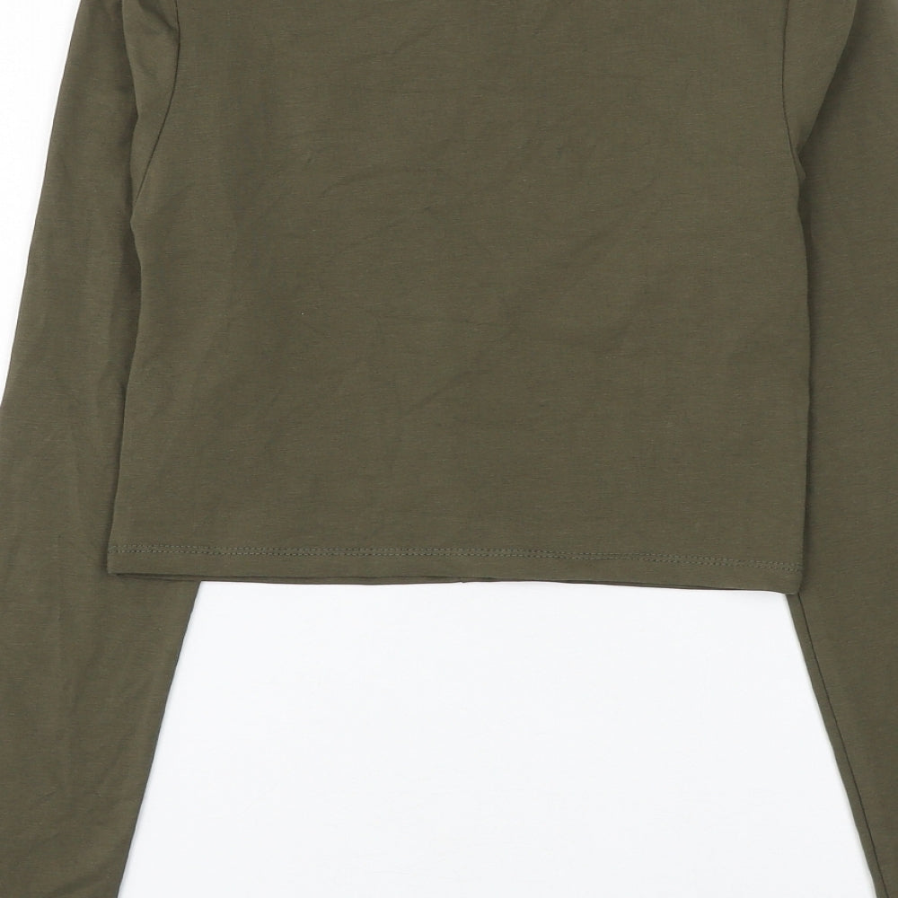 Join Life Womens Green Cotton Cropped T-Shirt Size S V-Neck