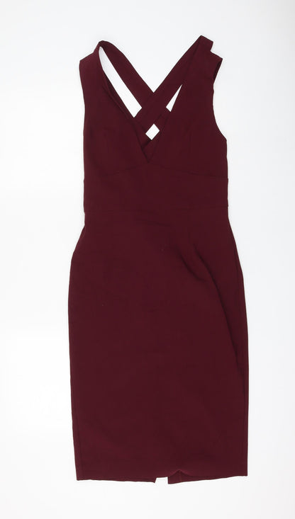 ASOS Womens Purple Viscose Pencil Dress Size 14 V-Neck Zip