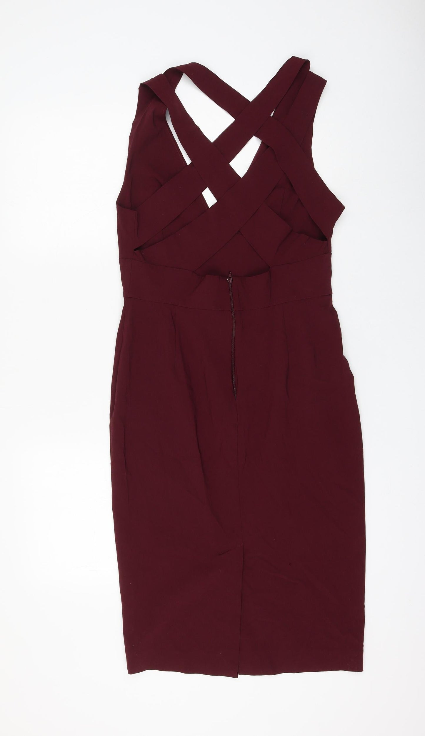 ASOS Womens Purple Viscose Pencil Dress Size 14 V-Neck Zip