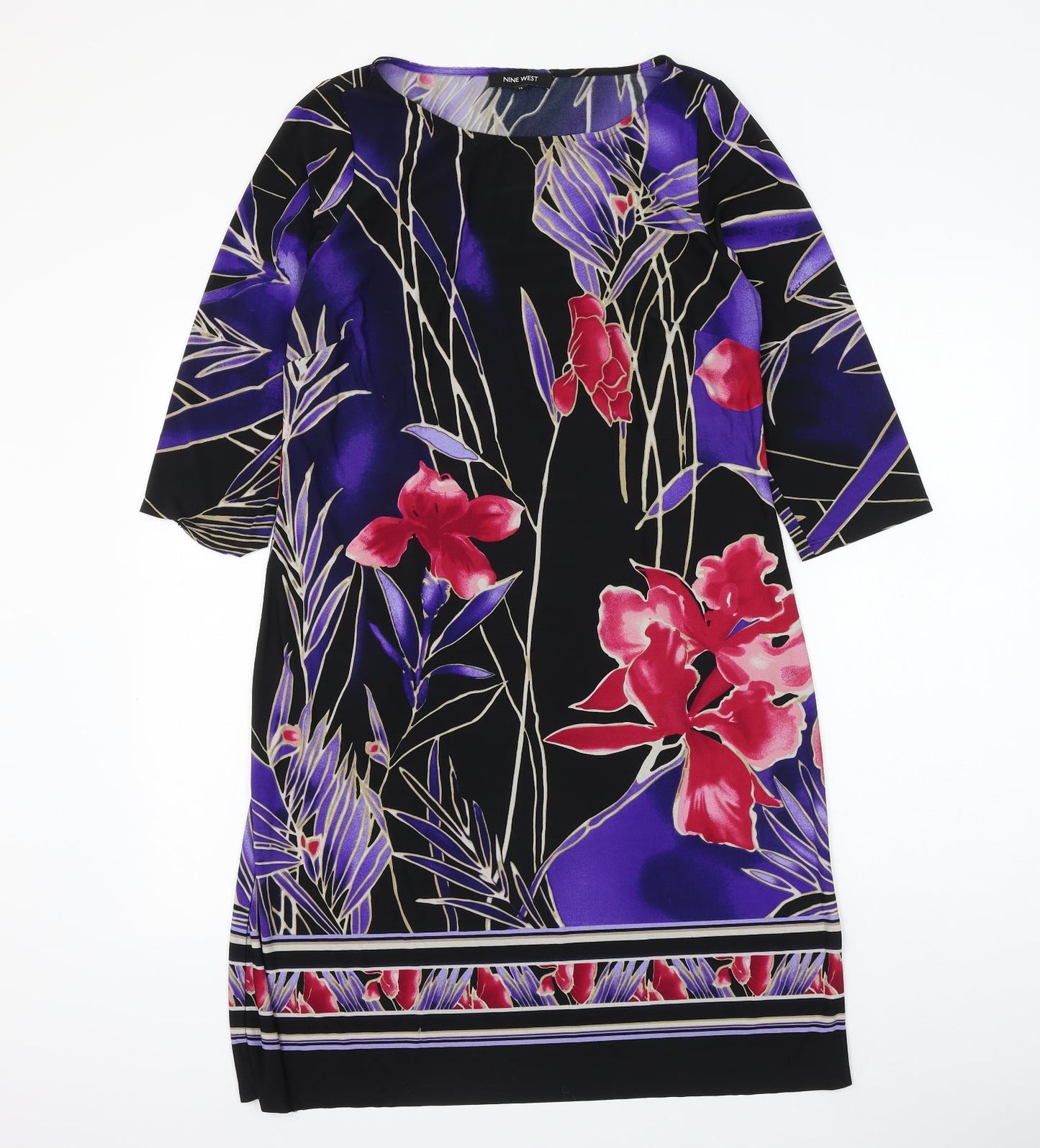 Nine West Womens Multicoloured Floral Polyester Shift Size 14 Boat Neck Pullover