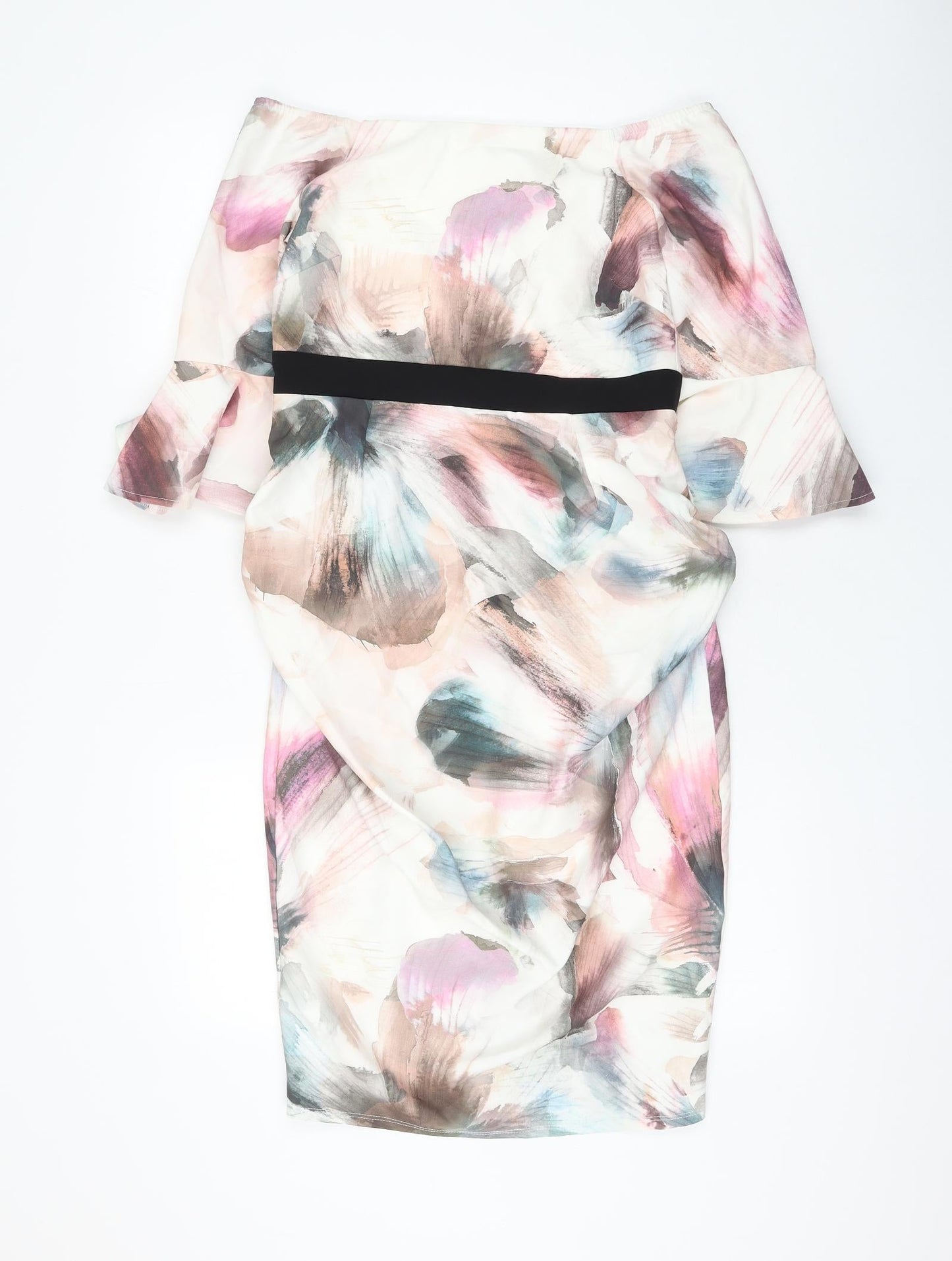 Little Mistress Womens Multicoloured Geometric Polyester Shift Size 10 Boat Neck Zip