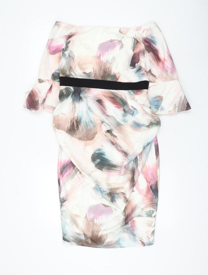 Little Mistress Womens Multicoloured Geometric Polyester Shift Size 10 Boat Neck Zip