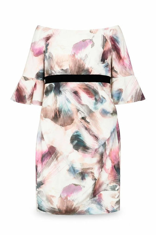 Little Mistress Womens Multicoloured Geometric Polyester Shift Size 10 Boat Neck Zip