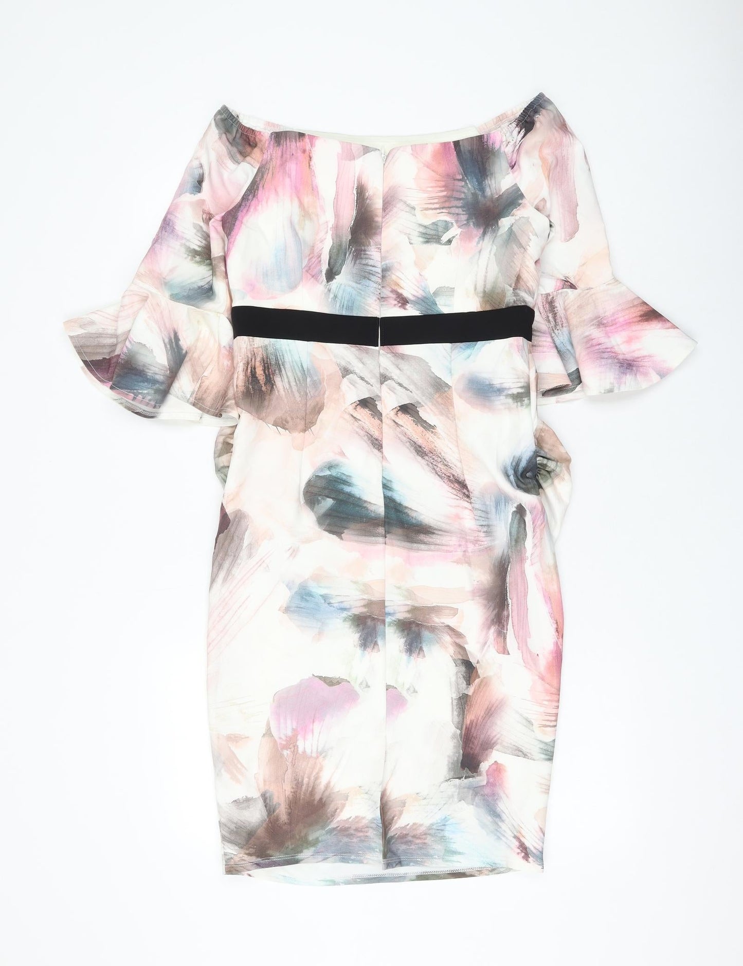 Little Mistress Womens Multicoloured Geometric Polyester Shift Size 10 Boat Neck Zip