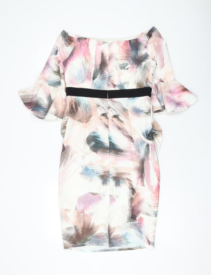 Little Mistress Womens Multicoloured Geometric Polyester Shift Size 10 Boat Neck Zip