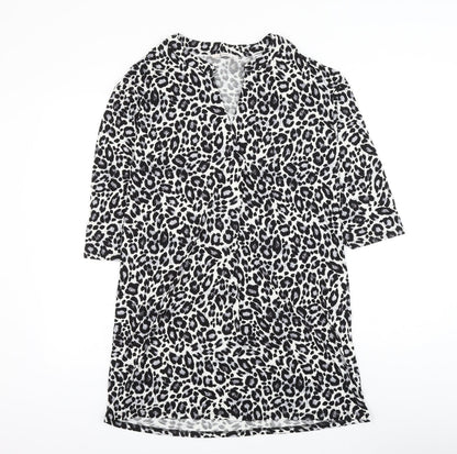 TU Womens White Animal Print Viscose Shift Size 10 V-Neck Pullover - Leopard Print