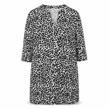 TU Womens White Animal Print Viscose Shift Size 10 V-Neck Pullover - Leopard Print