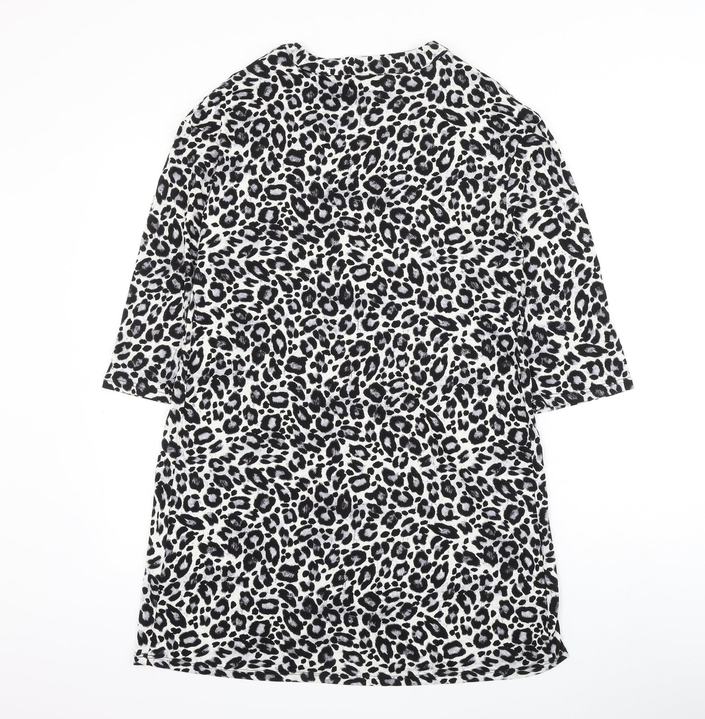 TU Womens White Animal Print Viscose Shift Size 10 V-Neck Pullover - Leopard Print