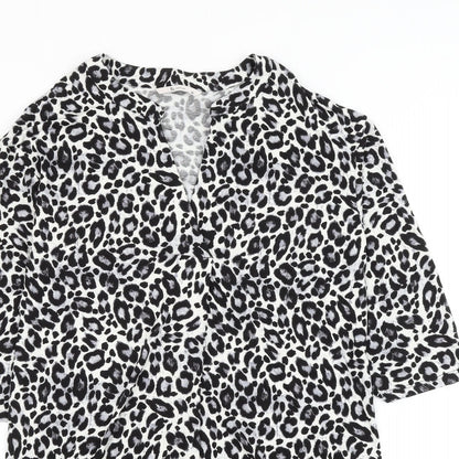 TU Womens White Animal Print Viscose Shift Size 10 V-Neck Pullover - Leopard Print