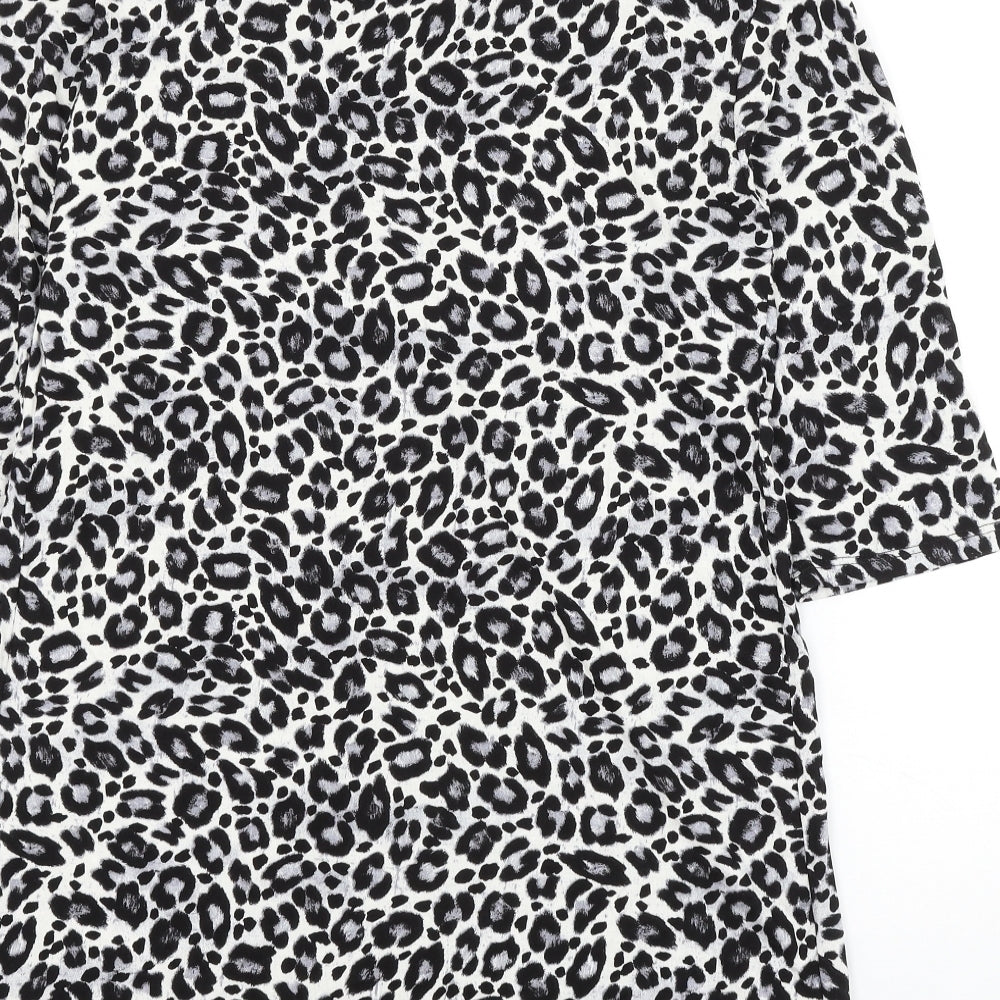 TU Womens White Animal Print Viscose Shift Size 10 V-Neck Pullover - Leopard Print