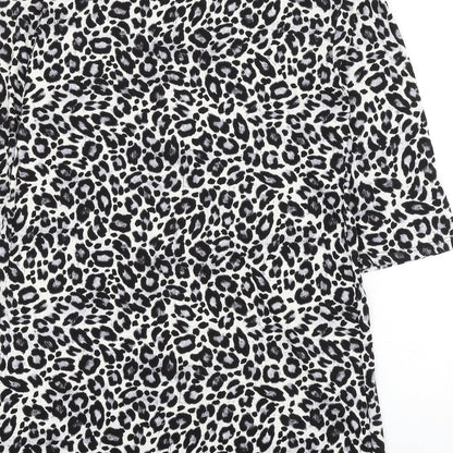 TU Womens White Animal Print Viscose Shift Size 10 V-Neck Pullover - Leopard Print