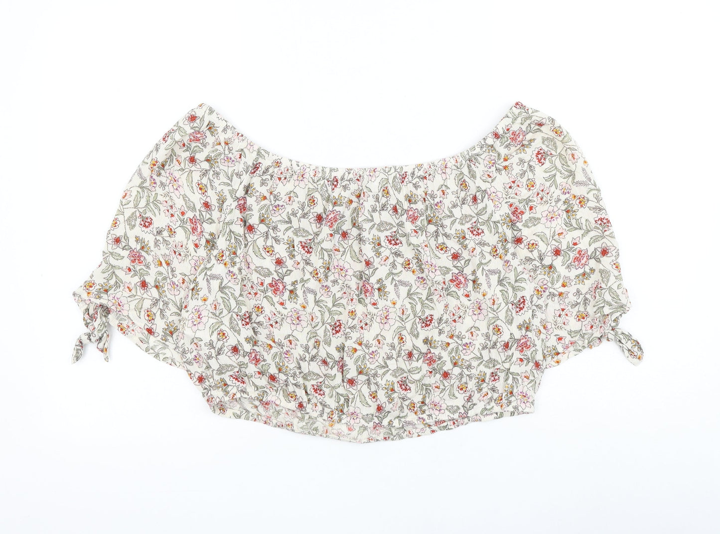 Matalan Womens Ivory Floral Viscose Cropped Blouse Size 14 Boat Neck