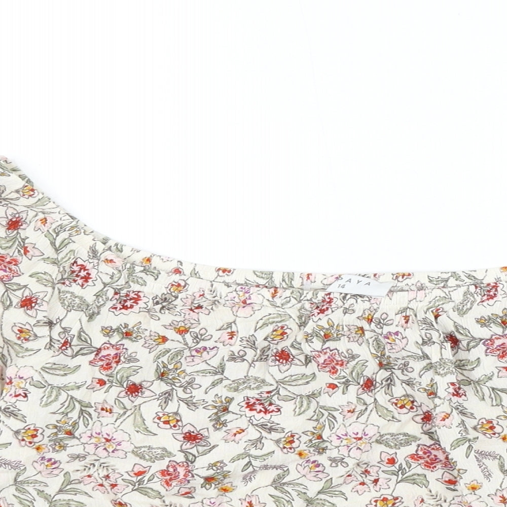 Matalan Womens Ivory Floral Viscose Cropped Blouse Size 14 Boat Neck