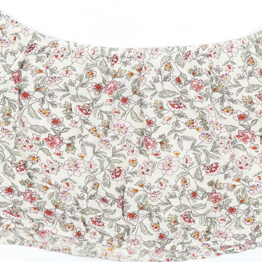 Matalan Womens Ivory Floral Viscose Cropped Blouse Size 14 Boat Neck