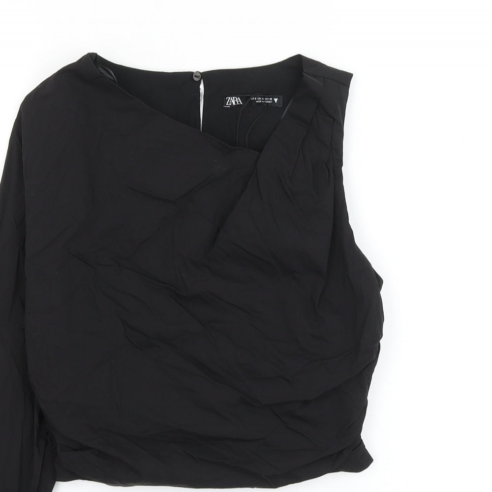 Womens UK Size S Zara Black Cropped Blouse