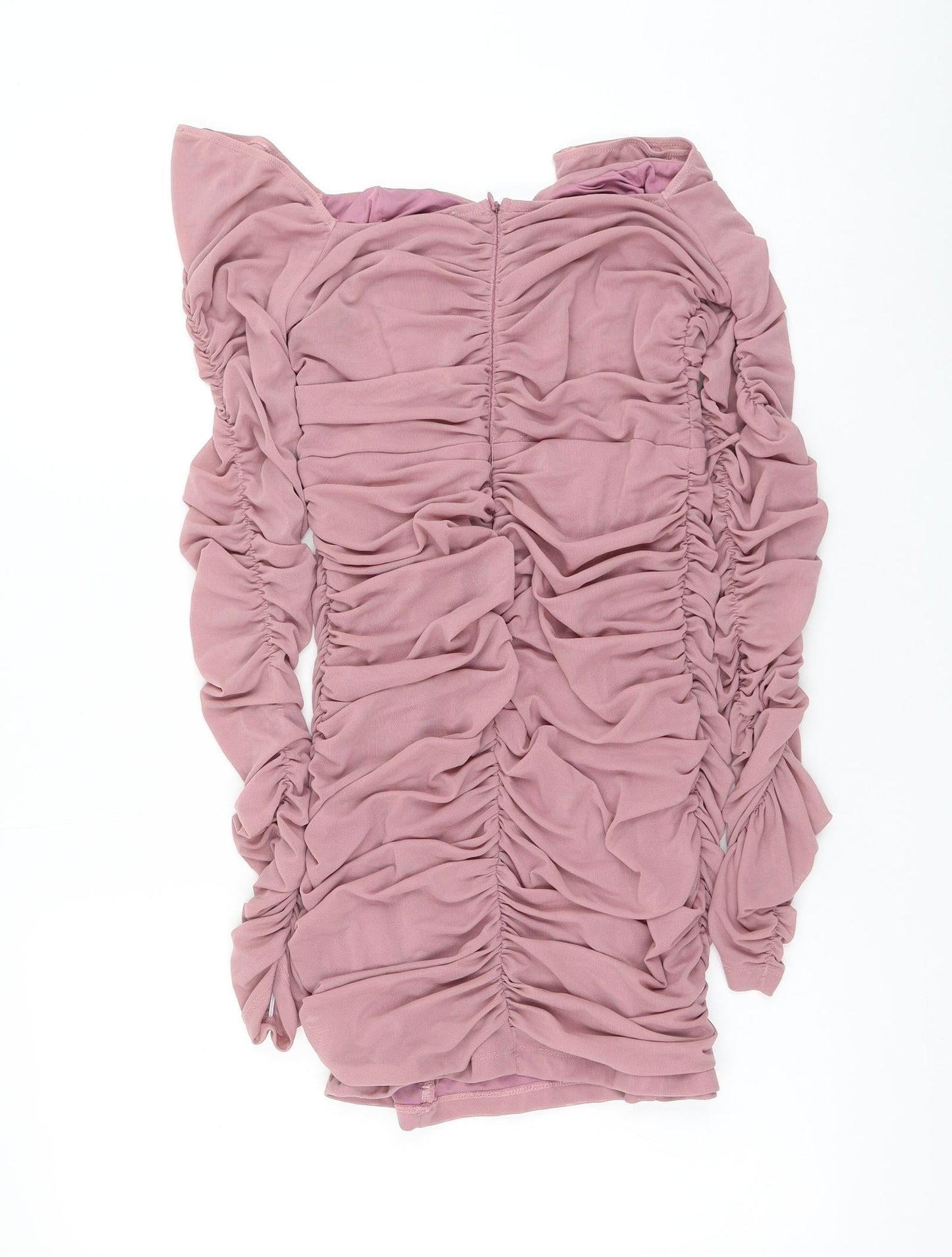 Eighth Hour Womens Pink Nylon Mini Size 12 V-Neck Zip - Ruched