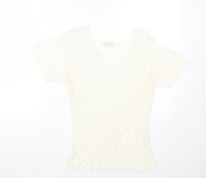 Lakeland Womens White Viscose Basic T-Shirt Size 16 V-Neck