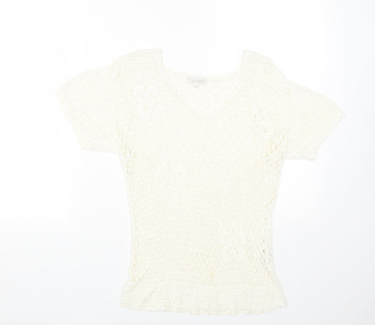 Lakeland Womens White Viscose Basic T-Shirt Size 16 V-Neck