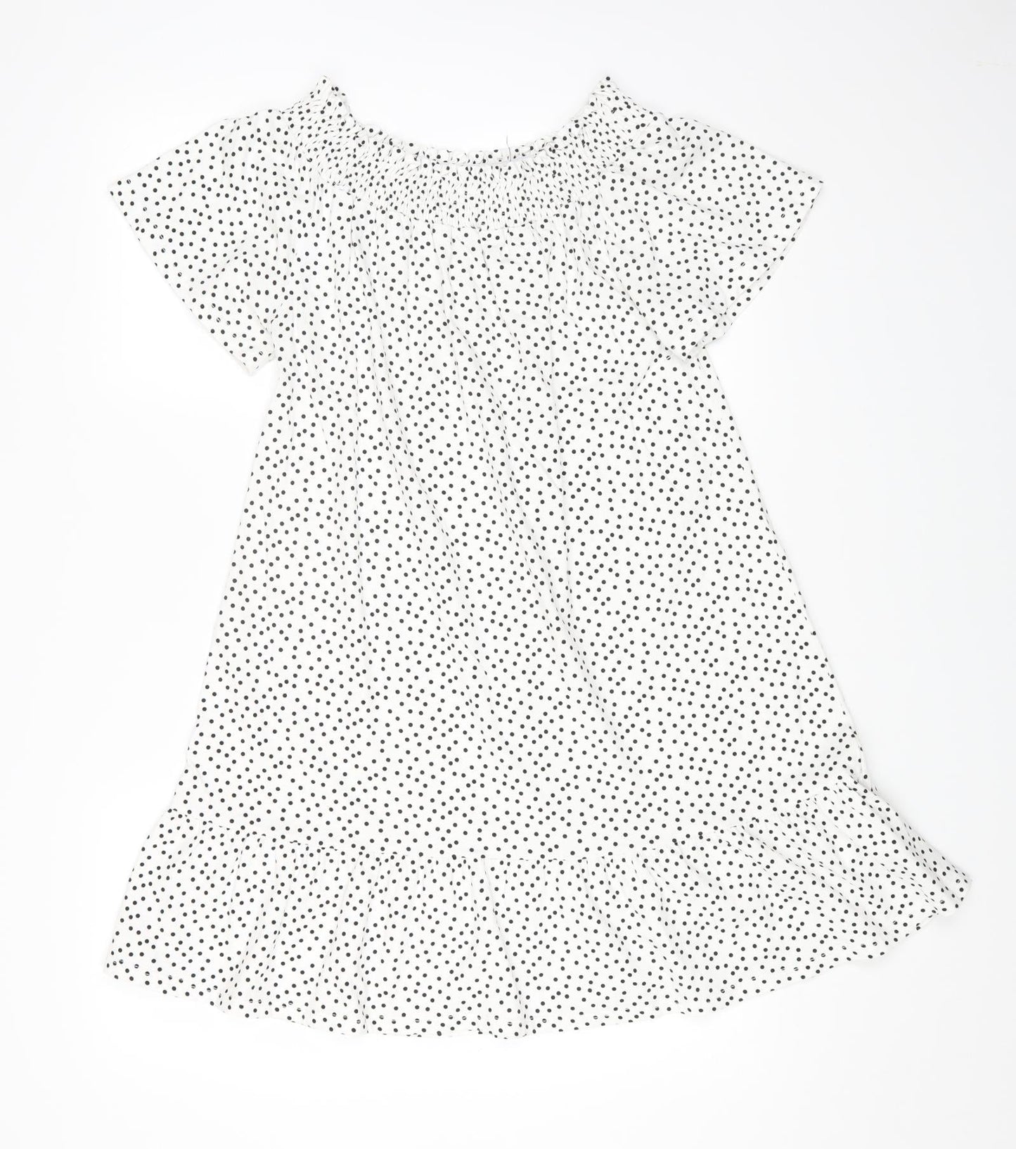 Roman Womens White Polka Dot Cotton A-Line Size 12 Off the Shoulder Pullover