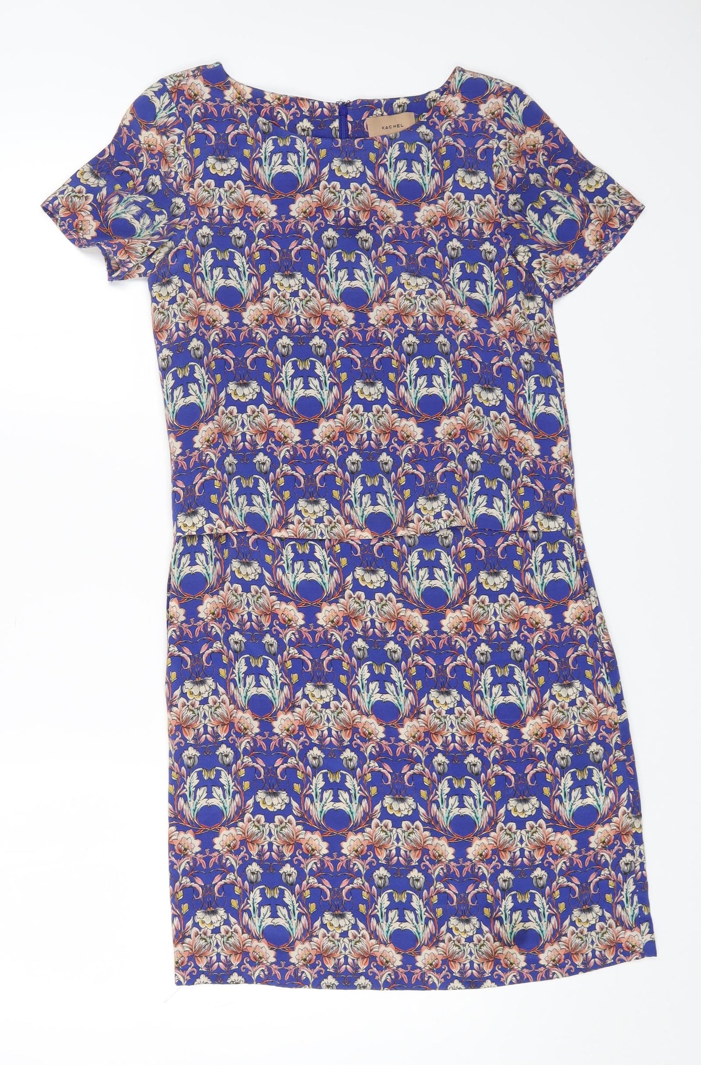 Kachel Womens Multicoloured Geometric Silk A-Line Size 6 Scoop Neck Zip