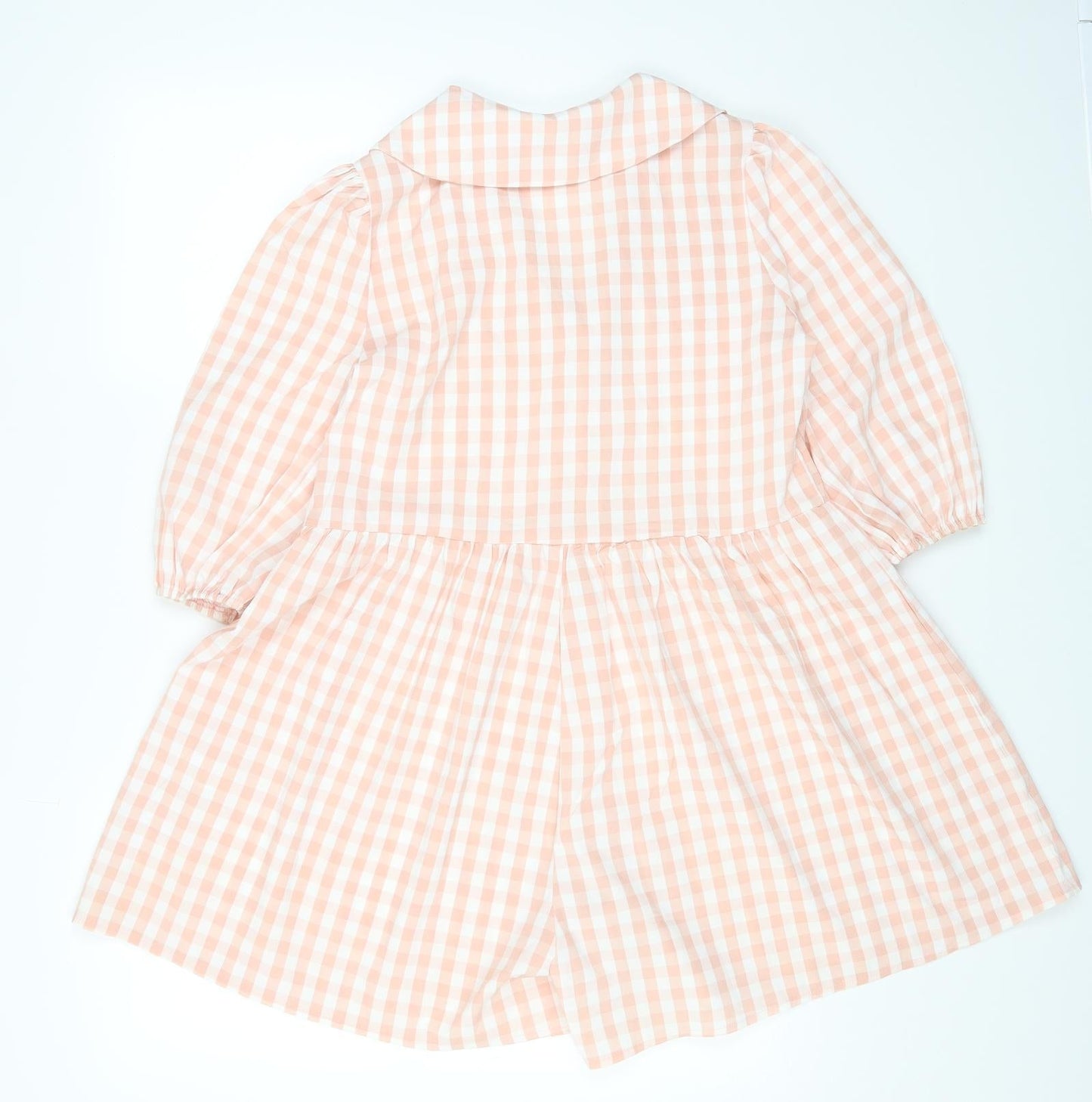 PRETTYLITTLETHING Womens Pink Gingham Polyester A-Line Size 6 Collared Button