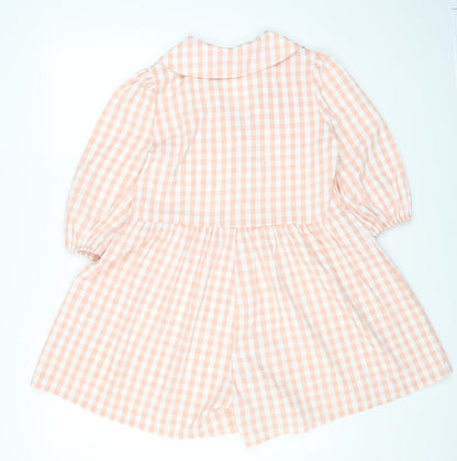 PRETTYLITTLETHING Womens Pink Gingham Polyester A-Line Size 6 Collared Button