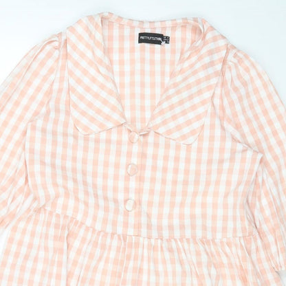 PRETTYLITTLETHING Womens Pink Gingham Polyester A-Line Size 6 Collared Button