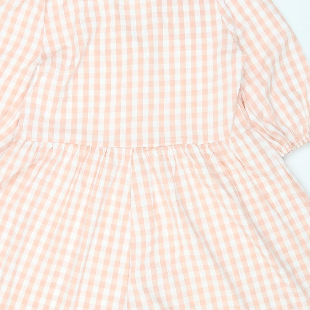 PRETTYLITTLETHING Womens Pink Gingham Polyester A-Line Size 6 Collared Button