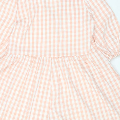 PRETTYLITTLETHING Womens Pink Gingham Polyester A-Line Size 6 Collared Button