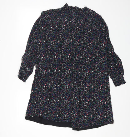 Marks and Spencer Womens Multicoloured Floral Polyester A-Line Size 12 Round Neck Button