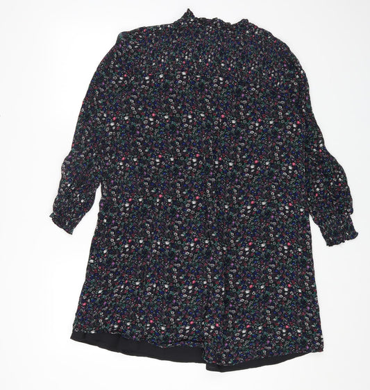 Marks and Spencer Womens Multicoloured Floral Polyester A-Line Size 12 Round Neck Button