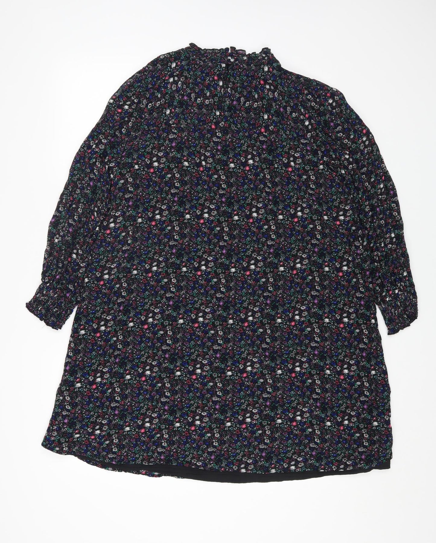 Marks and Spencer Womens Multicoloured Floral Polyester A-Line Size 12 Round Neck Button
