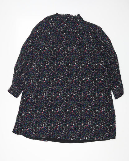 Marks and Spencer Womens Multicoloured Floral Polyester A-Line Size 12 Round Neck Button