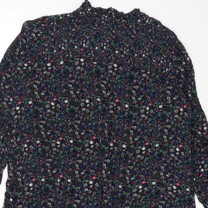 Marks and Spencer Womens Multicoloured Floral Polyester A-Line Size 12 Round Neck Button