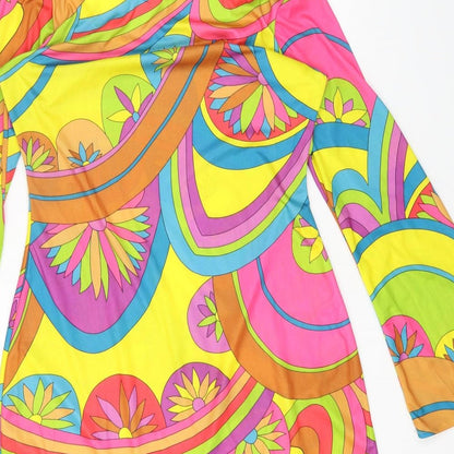 Fever Womens Multicoloured Geometric Polyester A-Line Size M Round Neck Pullover