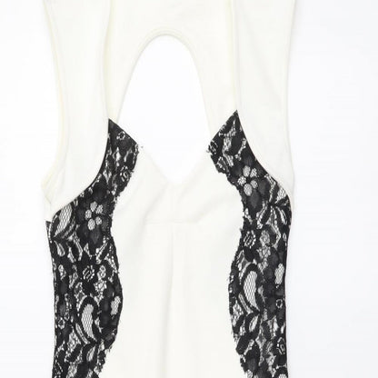 River Island Womens Ivory Polyester Mermaid Size 6 V-Neck Zip - Lace Detail