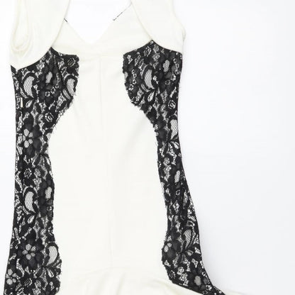 River Island Womens Ivory Polyester Mermaid Size 6 V-Neck Zip - Lace Detail