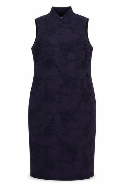Kaliko Womens Purple Floral Polyester A-Line Size 14 Mock Neck Button