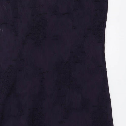 Kaliko Womens Purple Floral Polyester A-Line Size 14 Mock Neck Button