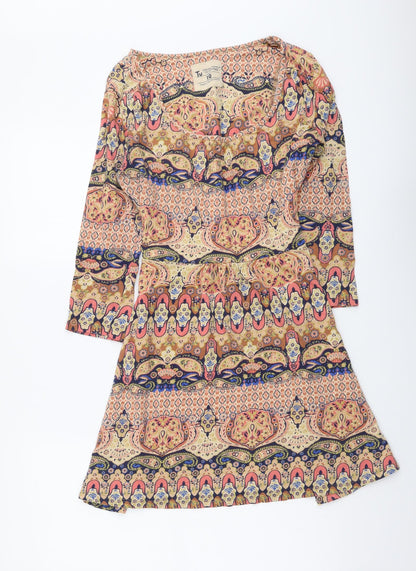 TU Womens Beige Geometric Cotton A-Line Size 10 Scoop Neck Pullover