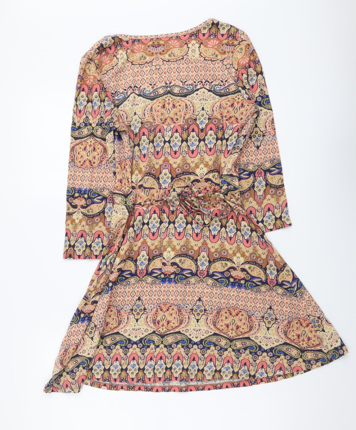 TU Womens Beige Geometric Cotton A-Line Size 10 Scoop Neck Pullover