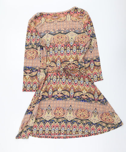 TU Womens Beige Geometric Cotton A-Line Size 10 Scoop Neck Pullover