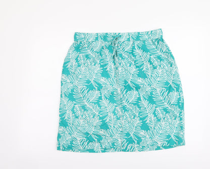 Stock Shop Womens Green Floral Cotton A-Line Skirt Size 14 Drawstring