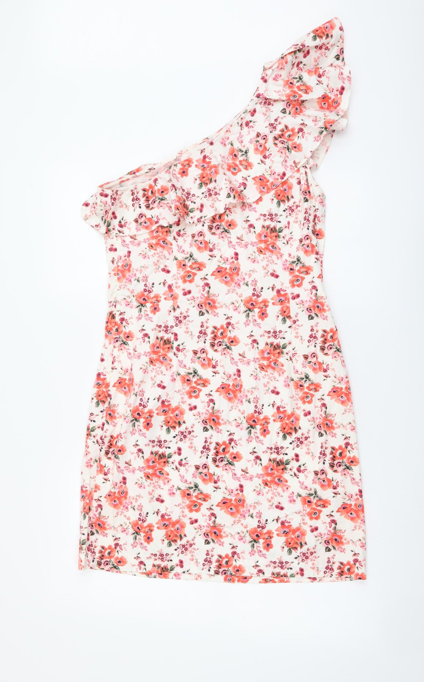 Warehouse Womens Multicoloured Floral Cotton Mini Size 12 One Shoulder Zip