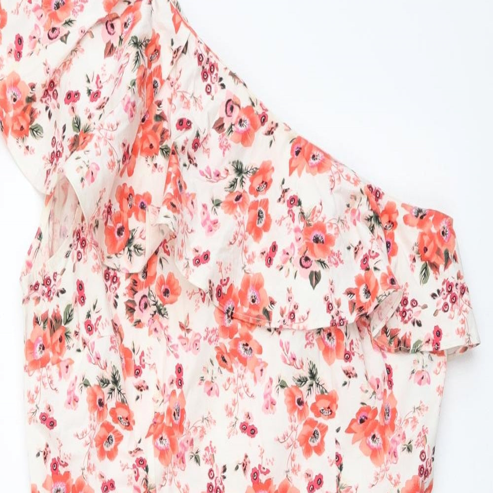 Warehouse Womens Multicoloured Floral Cotton Mini Size 12 One Shoulder Zip