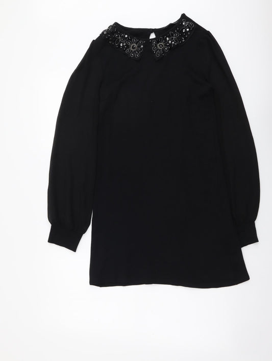 Dorothy Perkins Womens Black Polyester A-Line Size 8 Collared Pullover