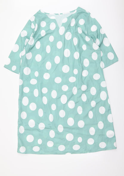 Preworn Womens Green Polka Dot Polyester A-Line Size 2XL V-Neck Pullover